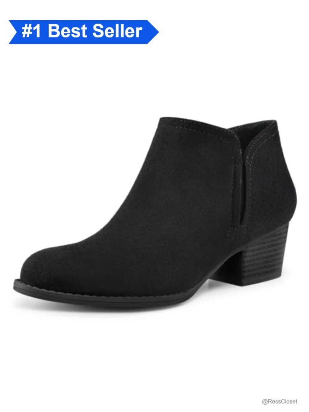 Women's Ankle Boots Low Chunky Stacked Heel Side Zip Suede Booties
